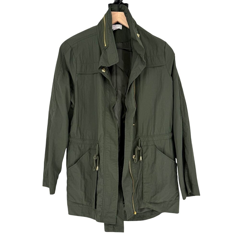 New Directions Studio Womens Utility Field Jacket Olive Green Hooded Anorak S